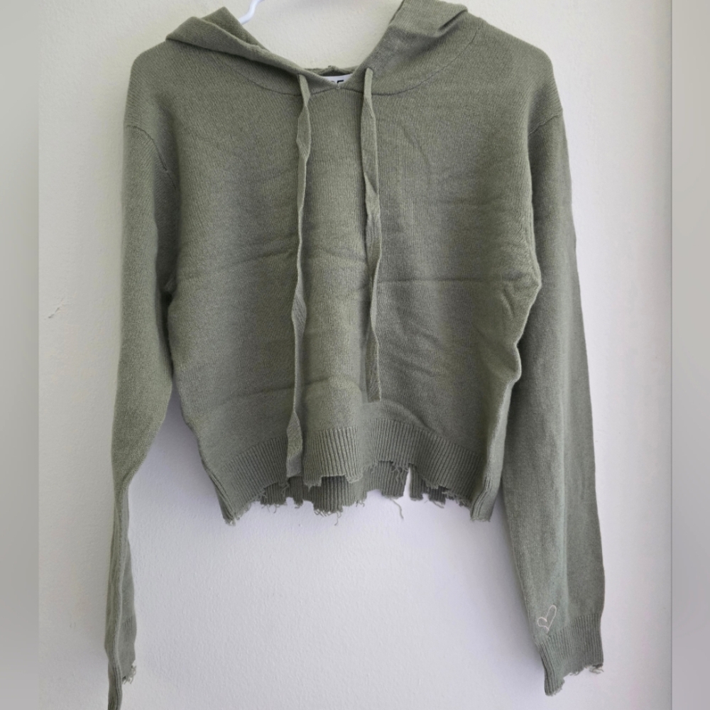 525 American Cashmere Fern Green Women's Distressed Hoodie Sz XS